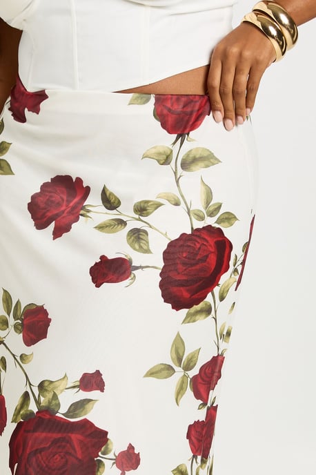 Plus Rose Print Mesh Midaxi Skirt - Image 4
