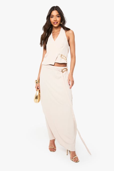 Gold Buckle Tie Detail Maxi Skirt - Image 1
