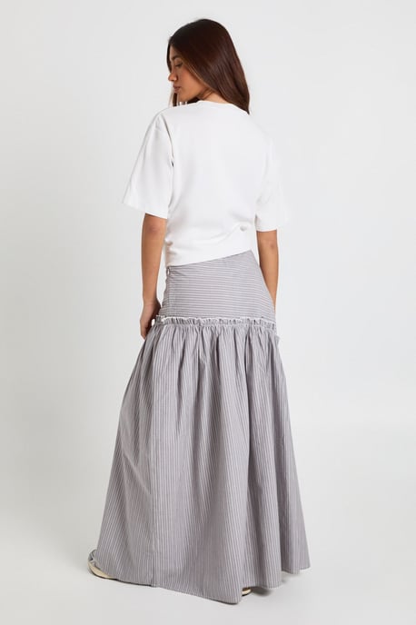 Stripe Poplin Asymmetric Maxi Skirt - Image 2