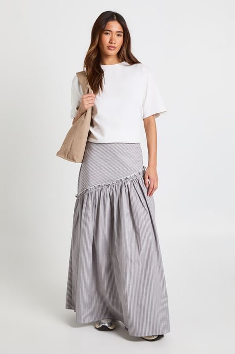 Stripe Poplin Asymmetric Maxi Skirt - Image 3