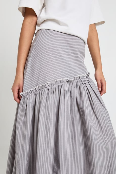 Stripe Poplin Asymmetric Maxi Skirt - Image 4