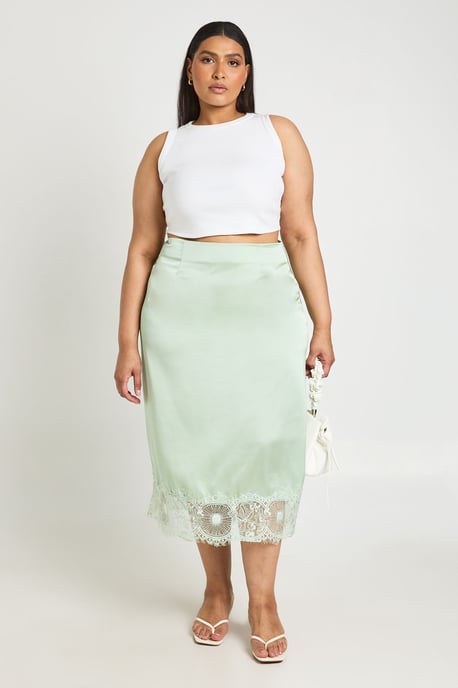Pluse Satin Lace Trim Midaxi Skirt - Image 1