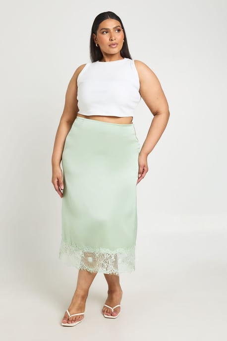 Pluse Satin Lace Trim Midaxi Skirt - Image 3