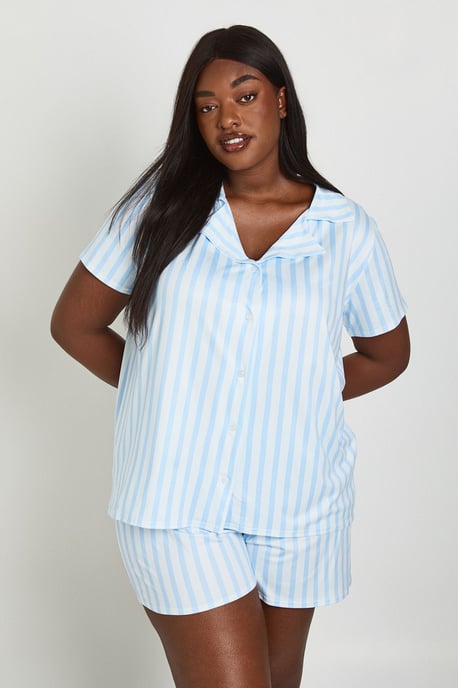 Plus Stripe Short Sleeve And Short PJ Set - Image 1
