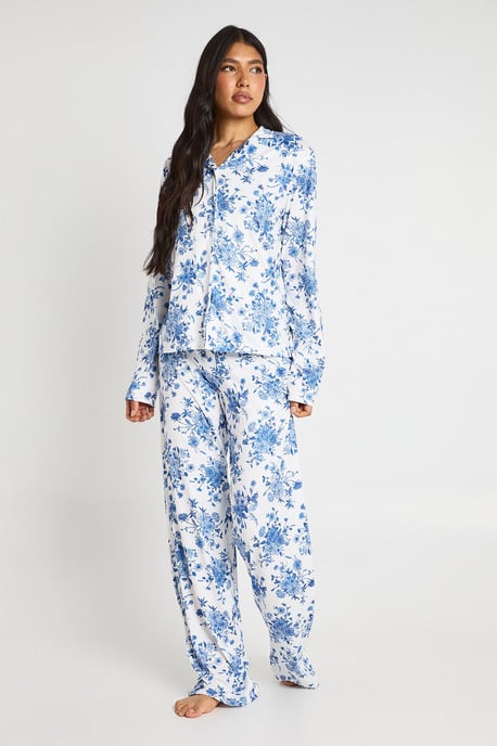 Tall Floral Print Long Sleeve Shirt & Trouser Pyjama Set - Image 1