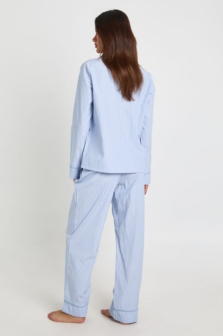 Cotton Poplin Pinstripe Long Sleeve Shirt & Trouser Pyjama Set - Image 3
