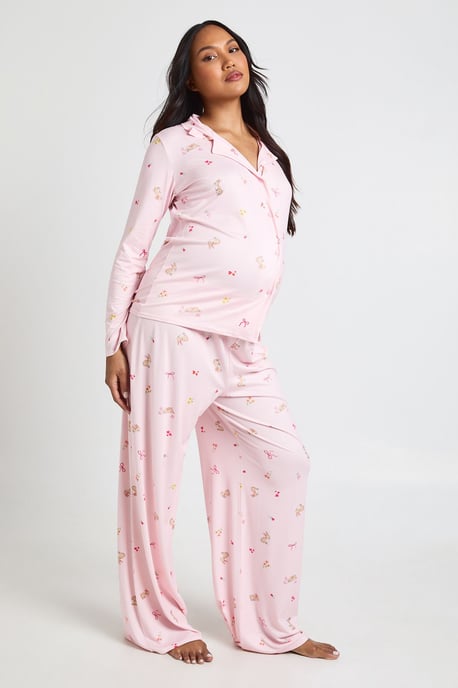 Maternity Bunny And Bow Print Long Sleeve Shirt & Trouser Pyjama Set - Image 3