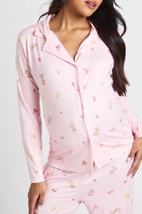 Maternity Bunny And Bow Print Long Sleeve Shirt & Trouser Pyjama Set - Image 4