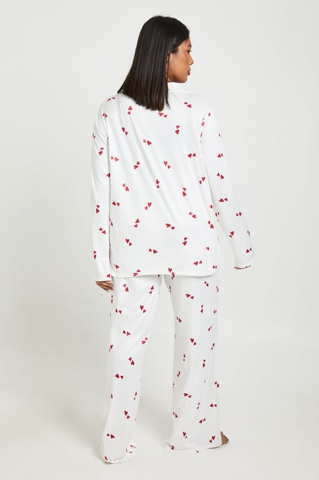 Plus Valentines Heart Print Long Sleeve Shirt & Trouser Pyjama Set - Image 2