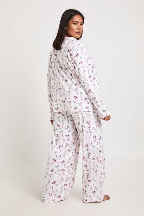 Plus Bows And Cocktails Print Long Sleeve Shirt & Trouser Pyjama Set - Image 2