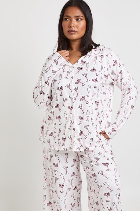 Plus Bows And Cocktails Print Long Sleeve Shirt & Trouser Pyjama Set - Image 3