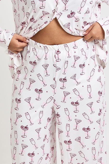 Plus Bows And Cocktails Print Long Sleeve Shirt & Trouser Pyjama Set - Image 4