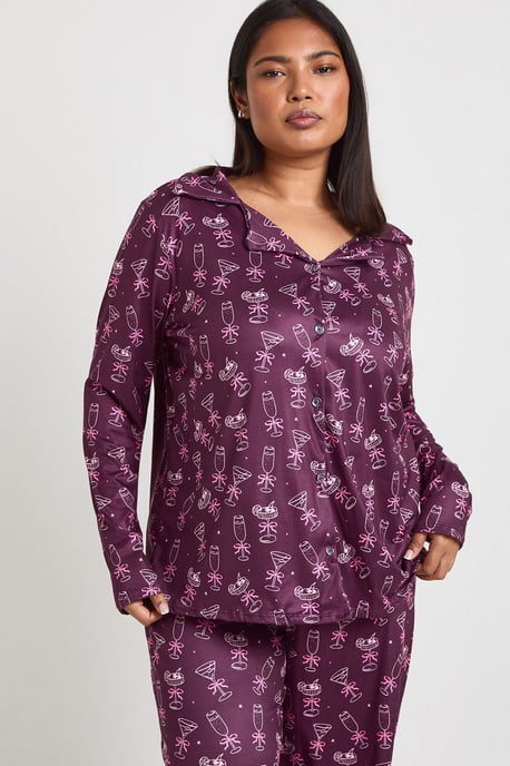 Plus Bows And Cocktails Print Long Sleeve Shirt & Trouser Pyjama Set - Image 3