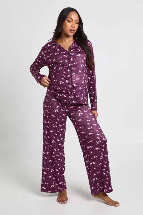 Maternity Heart Print Long Sleeve Shirt & Trouser Pyjama Set - Image 3