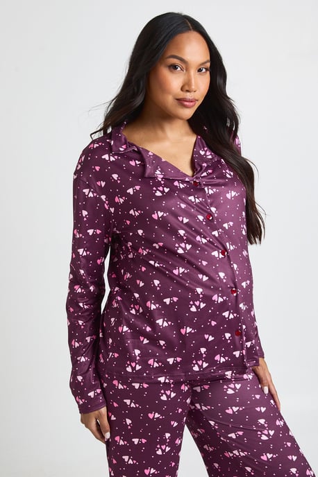 Maternity Heart Print Long Sleeve Shirt & Trouser Pyjama Set - Image 4