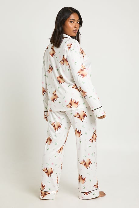Plus Highland Cow Print Long Sleeve Shirt & Trouser Pyjama Set - Image 2