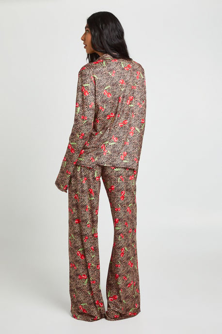Tall Cherries & Leopard Print Long Sleeve Shirt & Trouser Pyjama Set - Image 2
