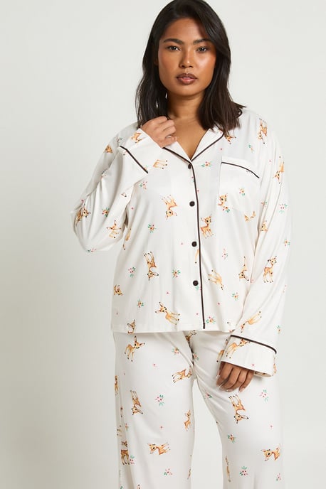 Plus Dear Print Long Sleeve Shirt & Trouser Pyjama Set - Image 3