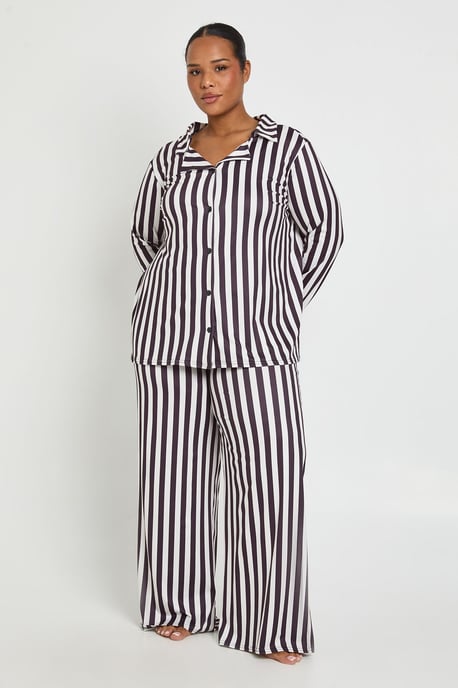 Plus Stripe Long Sleeve Shirt & Trouser Pyjama Set - Image 1