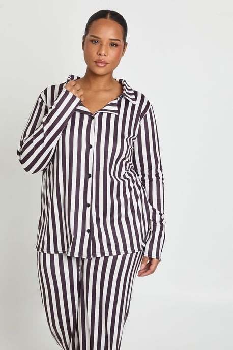 Plus Stripe Long Sleeve Shirt & Trouser Pyjama Set - Image 4