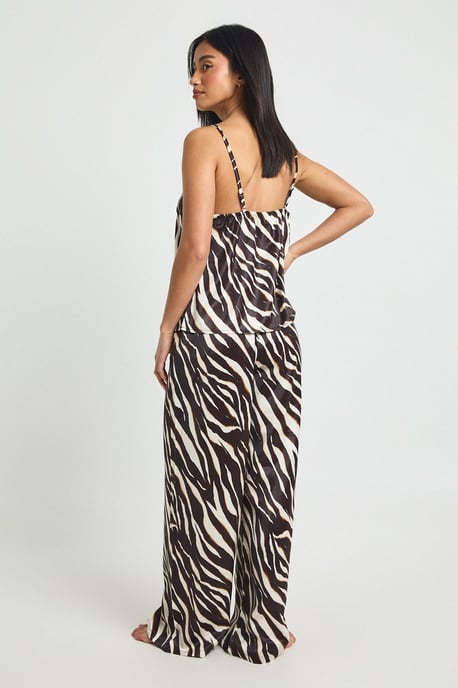 Petite Zebra Print Satin Cami & Wide Leg Trouser Pyjama Set - Image 2