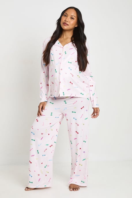 Maternity Sweet Print Long Sleeve Shirt & Trouser Pyjama Set - Image 1