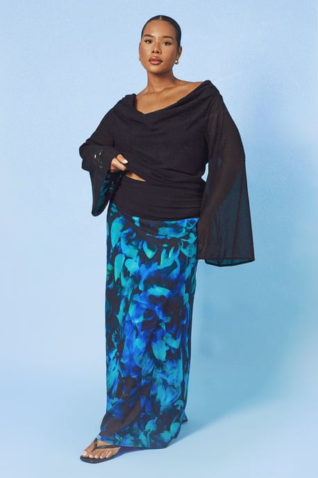 Plus Floral Ruched Waist Chiffon Maxi Skirt - Image 1