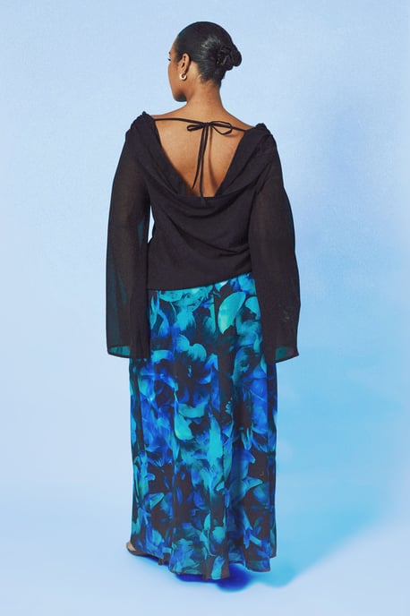 Plus Floral Ruched Waist Chiffon Maxi Skirt - Image 2