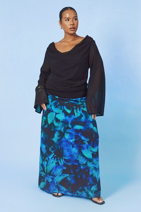 Plus Floral Ruched Waist Chiffon Maxi Skirt - Image 3