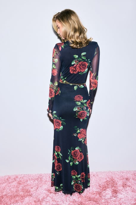 Rose Print Mesh Maxi Skirt - Image 3
