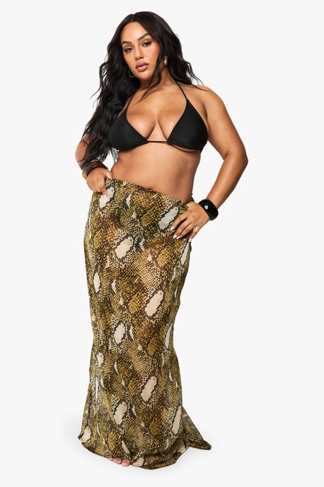 Plus Beachwear Essentials Snake Print Maxi Skirt - Image 3