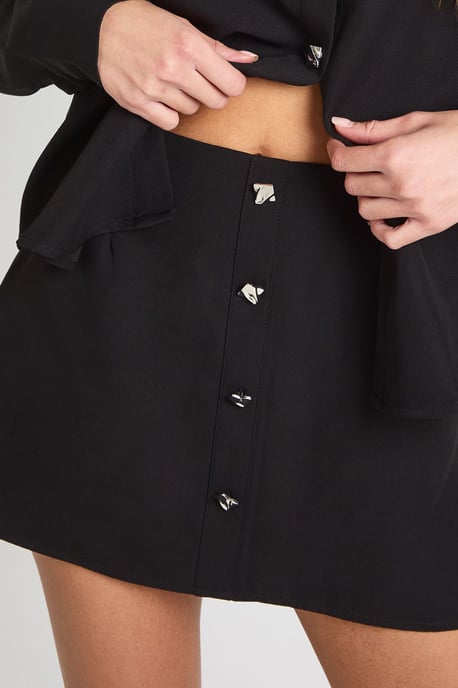 Silver Button Woven Mini Skirt - Image 4