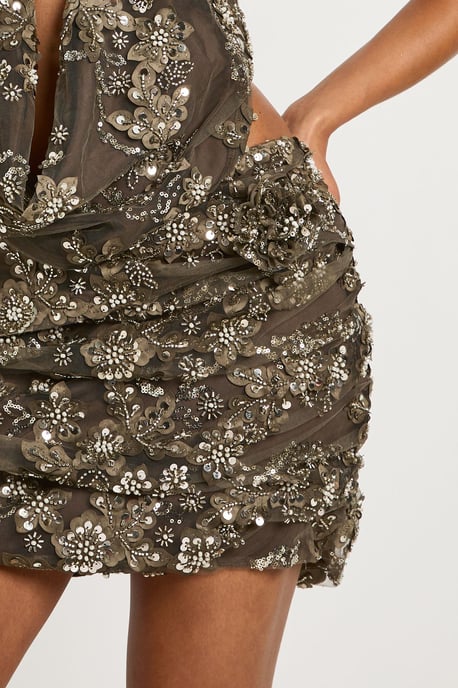 Floral Beaded Mini Skirt - Image 4