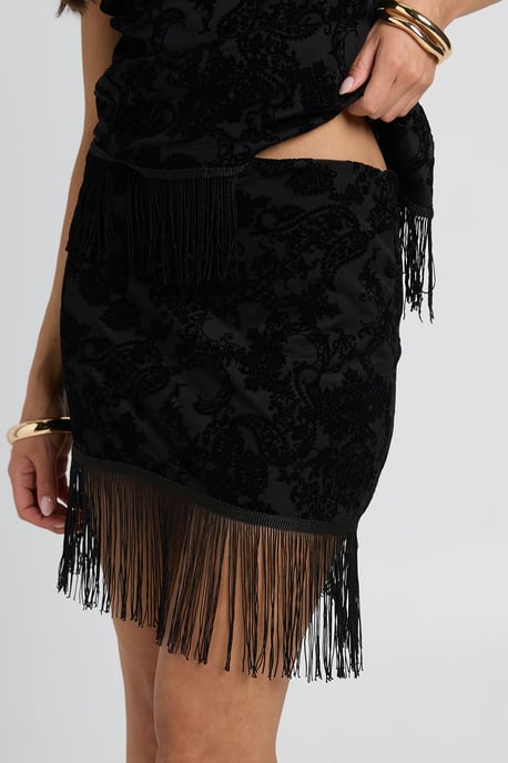 Devore Fringe Hem Mini Skirt - Image 4