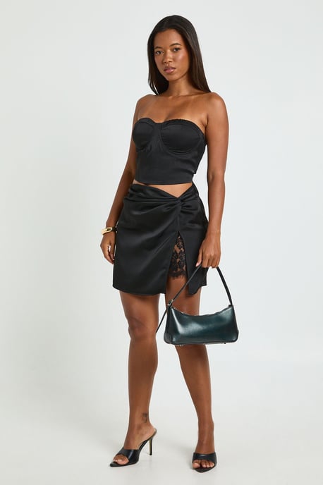 Tall Lace Insert Satin Mini Skirt - Image 3