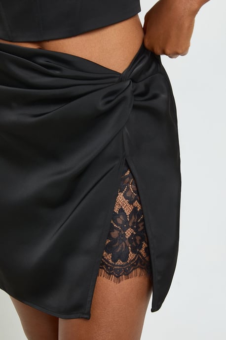 Tall Lace Insert Satin Mini Skirt - Image 4