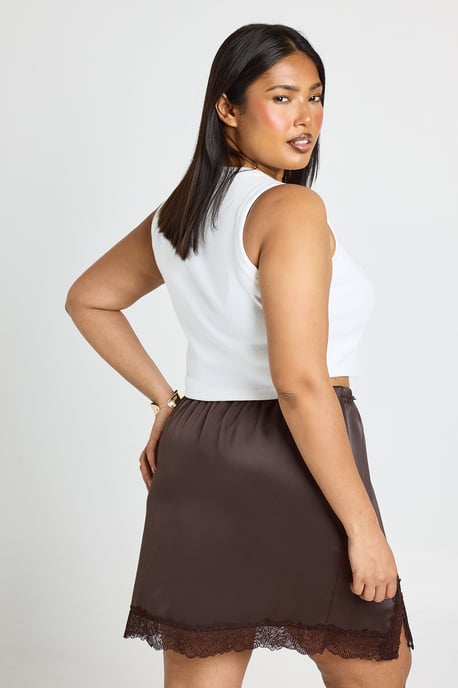 Plus Satin Lace Trim Mini Skirt - Image 2
