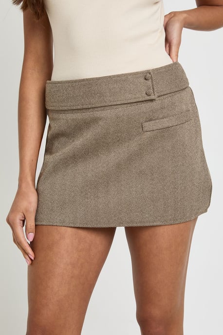 Herringbone Button Detail Tailored Skort - Image 4