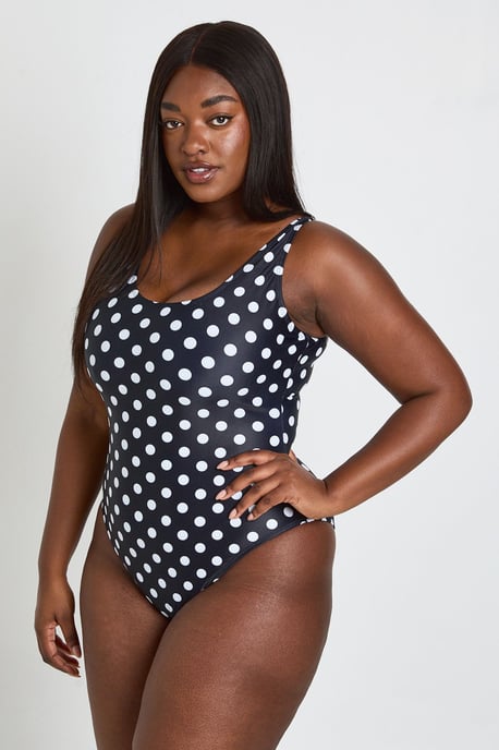 Plus Polka Dot Scoop Neck Swimsuit - Image 3