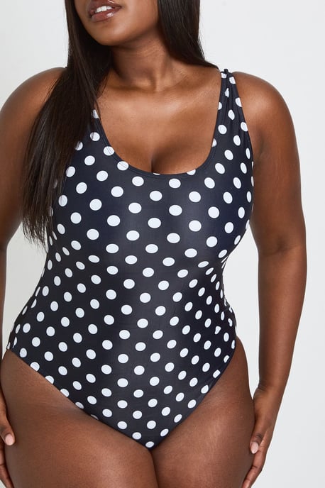 Plus Polka Dot Scoop Neck Swimsuit - Image 4