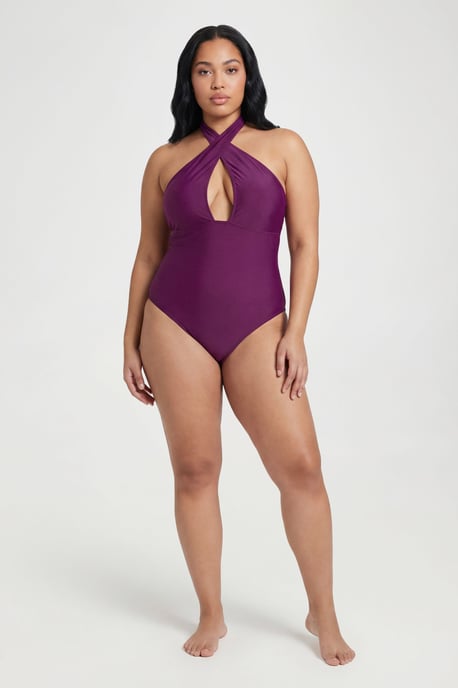 Plus Halterneck Crossover Keyhole Swimsuit - Image 1