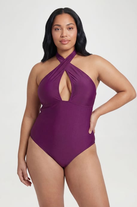 Plus Halterneck Crossover Keyhole Swimsuit - Image 4