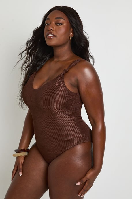 Plus Metallic Crinkle Knot Swimsuit - Image 1