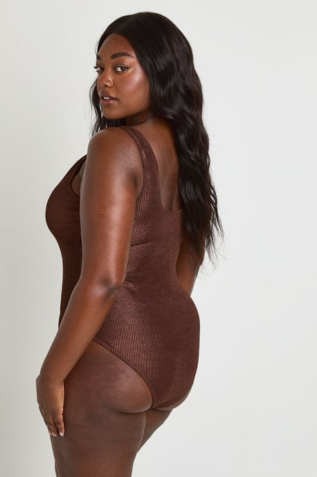 Plus Metallic Crinkle Knot Swimsuit - Image 2