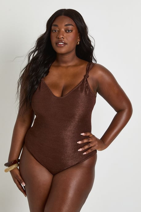 Plus Metallic Crinkle Knot Swimsuit - Image 3