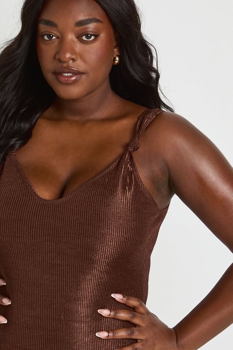 Plus Metallic Crinkle Knot Swimsuit - Image 4