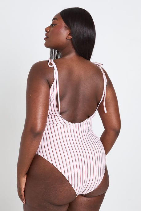 Plus Stripe Tie Strap Swimsuit - Image 2
