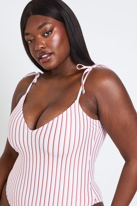 Plus Stripe Tie Strap Swimsuit - Image 4