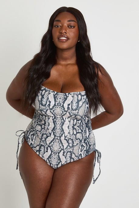 Plus Snake Print Ruched Swimsuit - Image 1