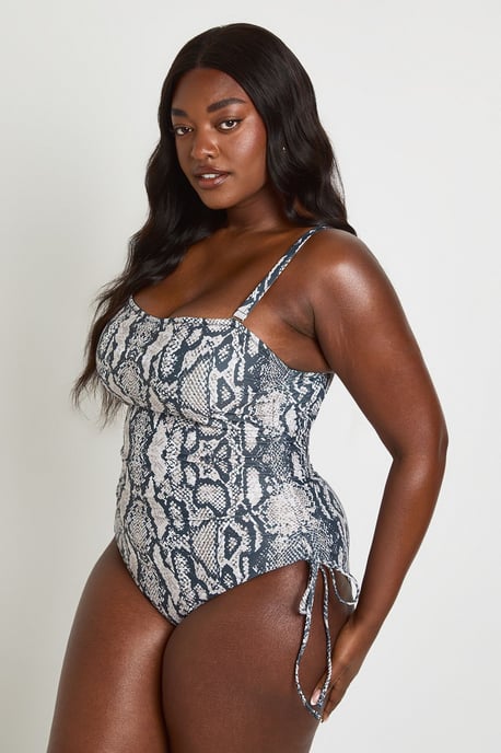 Plus Snake Print Ruched Swimsuit - Image 3